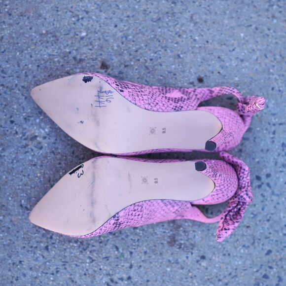 BCBGeneration Henaya Pink Snake Print Slingback Heels 9.5M Bow Detail - Picture 12 of 13